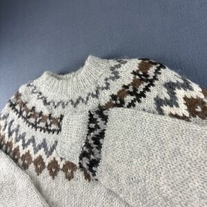 Vintage Hilda Ltd Sweater Men's M Beige Icelandic Pattern 100% Pure Wool Jumper